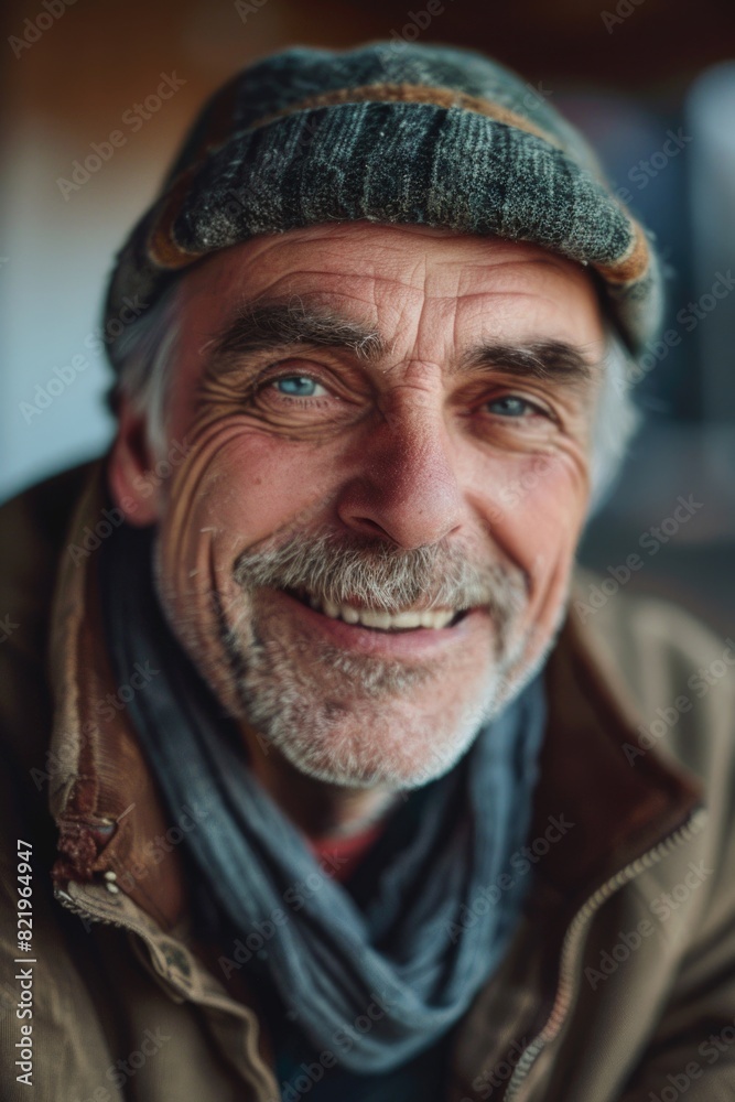 A man wearing a hat and a scarf, suitable for winter fashion concepts A man wearing a hat and a scarf, suitable for winter fashion concepts