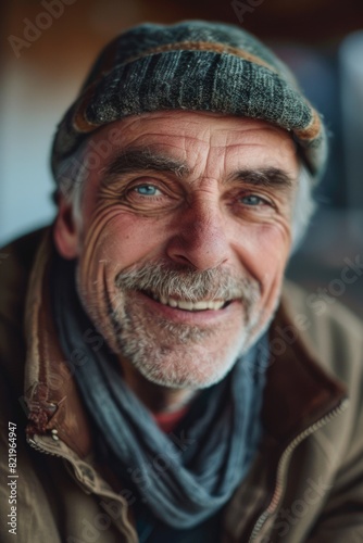 A man wearing a hat and a scarf, suitable for winter fashion concepts