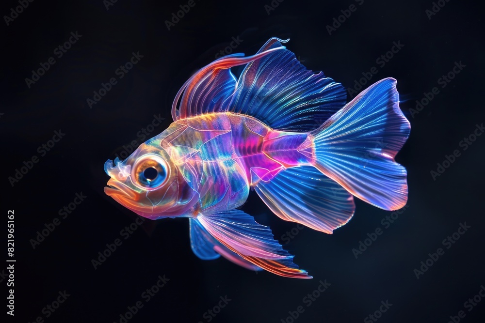 Vibrant fish swimming in a dark setting. Perfect for aquatic themes Vibrant fish swimming in a dark setting. Perfect for aquatic themes