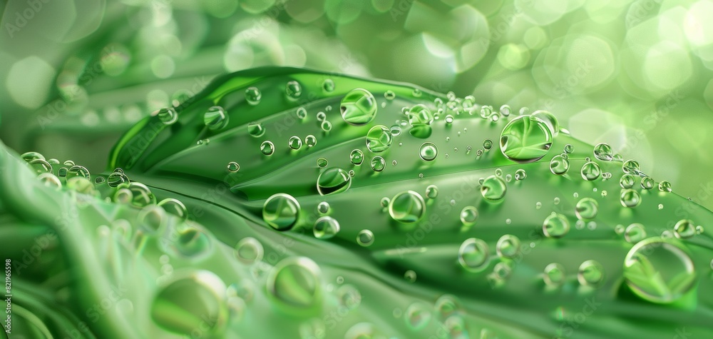 Close-up of dew drops on lush green leaves. Close-up of dew drops on lush green leaves.