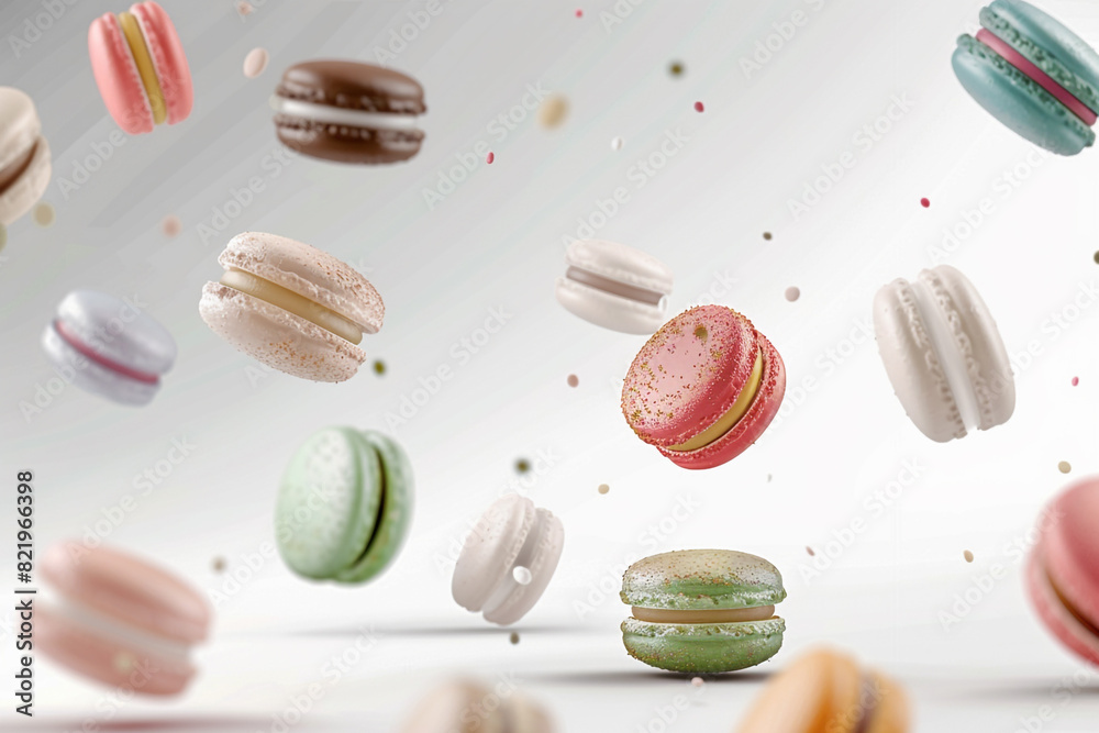 Various colorful of macarons floating on the air isolated on clean png background, Desserts sweet cake concept Various colorful of macarons floating on the air isolated on clean png background, Desserts sweet cake concept