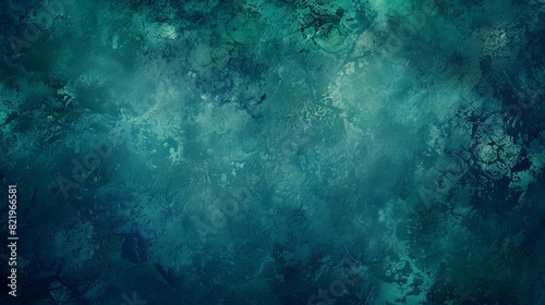 Background in dark blues and greens  vintage marbled textured border  soft light in the center