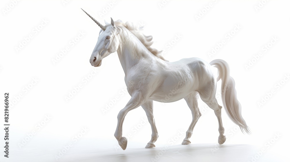 Unicorn posing on white background with isolated textures.