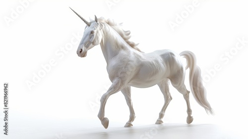 Unicorn posing on white background with isolated textures.