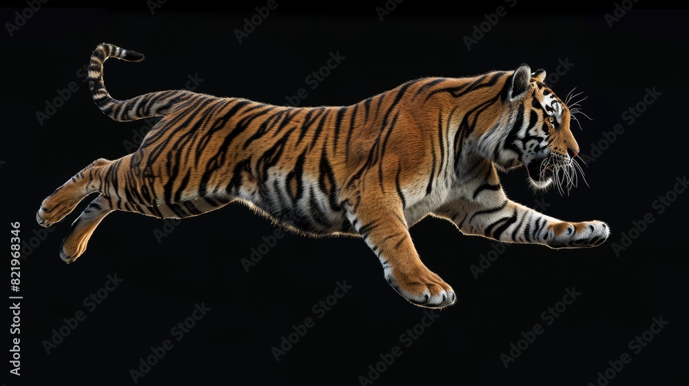 Obraz premium Jumping Bengal tiger pose with 3D rendering and alpha track included.
