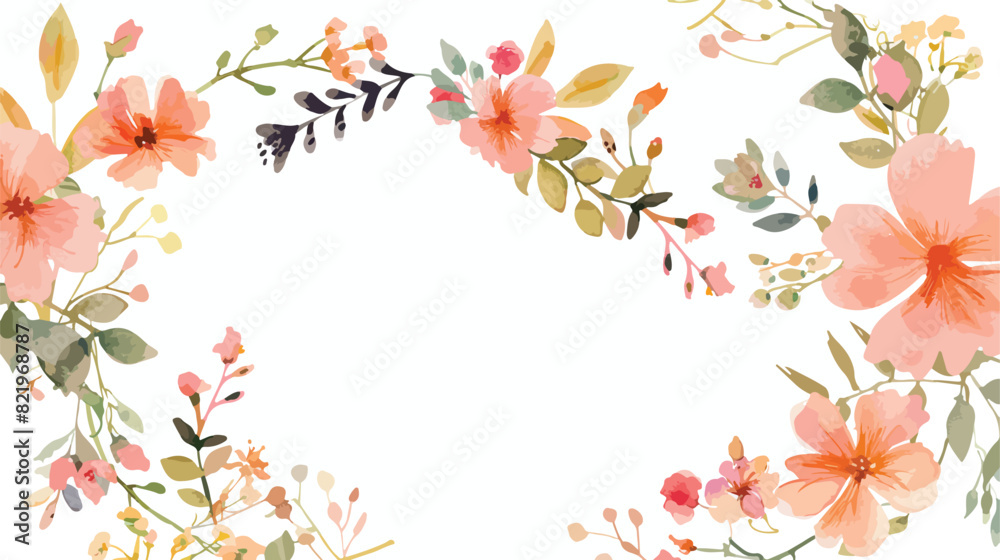 Watercolor flower circle for wedding birthday card background