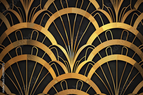 Vector abstract art deco luxury pattern, golden vintage artistic background with geometric shapes, archs and swirls Linear retro ornament, gatsby card