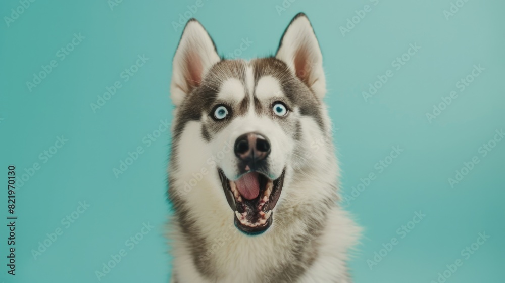 Close up of a dog on a blue background, perfect for pet-related designs Close up of a dog on a blue background, perfect for pet-related designs