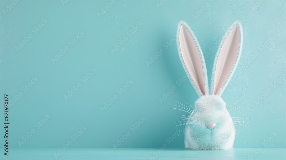 The white rabbit ear is rendered against a pastel blue background on Easter day.
