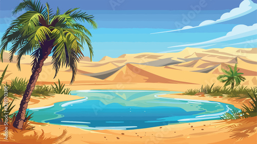 Fototapeta Naklejka Na Ścianę i Meble -  Palm tree in egypt sand desert oasis vector landscape