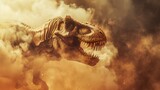 A large dinosaur roaring with its mouth open in a cloud of smoke. Suitable for educational materials or dinosaur-themed projects