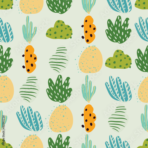 A seamless vector pattern of colorful corals and seaweed in pink and orange hues. An artistic representation of natures beauty, perfect for textile inspired by marine botany. Simple cartoon design