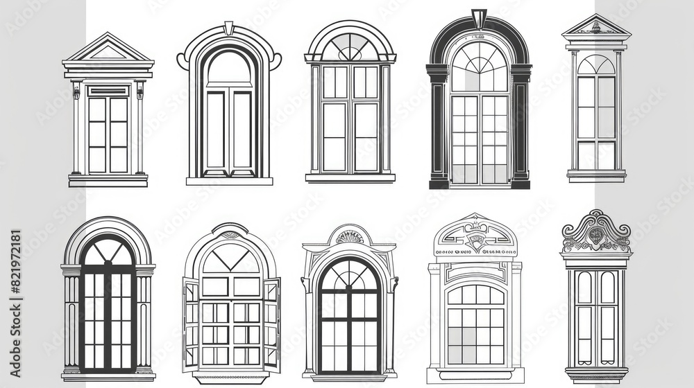 A set of six different types of windows. Ideal for architectural designs