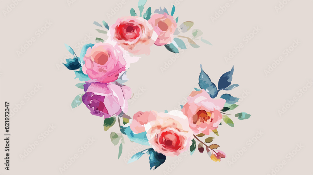 Colorful watercolor rose flower wreath for wedding bi