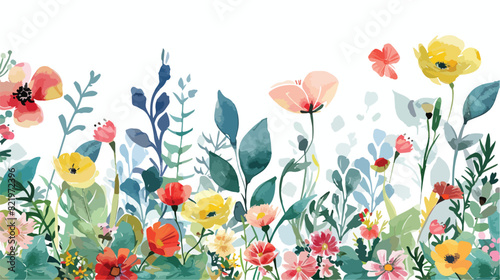 Colorful watercolor wild floral border for wedding bi