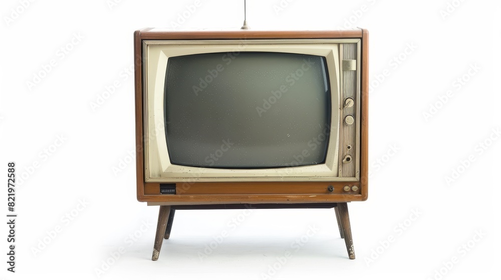 Retro television set with a blank screen and isolated on white background.