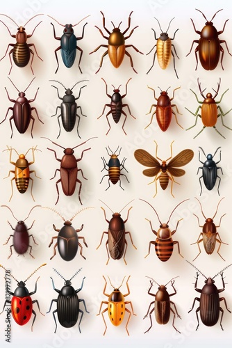 Collection of different types of bugs on a white background. Suitable for educational materials or insect identification guides © Fotograf
