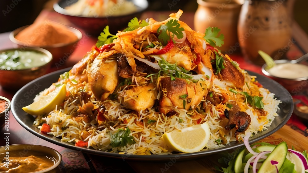 a sumptuous plate of biryani. a sumptuous plate of biryani.
