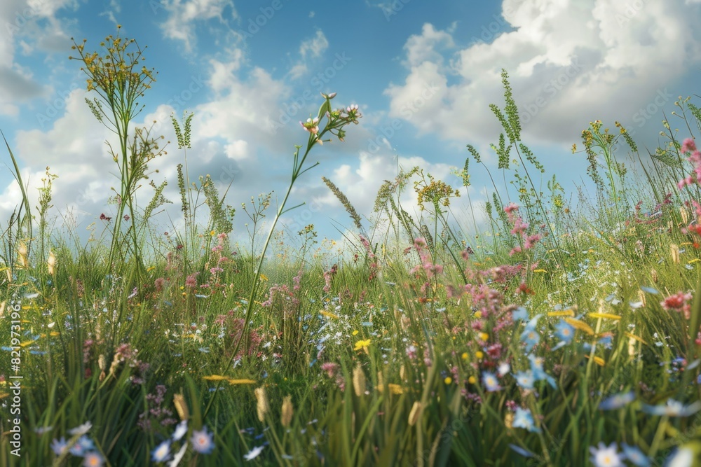 Beautiful field of wildflowers under a clear blue sky. Perfect for nature and outdoor themed designs Beautiful field of wildflowers under a clear blue sky. Perfect for nature and outdoor themed designs