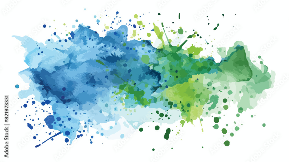 Watercolor background blue and green spot splash. 