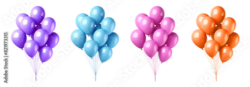 Pastel color balloon bunch png element set on transparent background