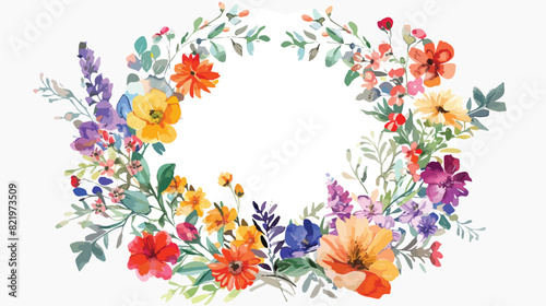 Colorful watercolor wildflower wreath for wedding bir