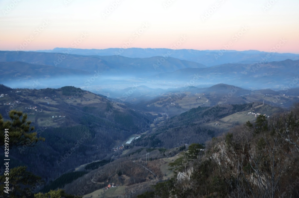 Obraz premium Crnjeskovo viewpoint -Tara mountain , Serbia. View of Raca gorge and the valley of Bajina Basta