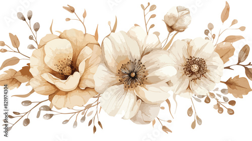 Watercolor beige flowers floral bouquet perfectly for