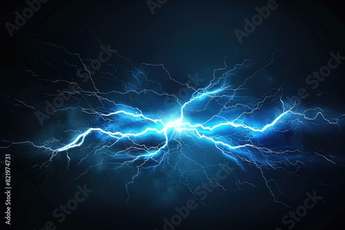 A striking blue lightning bolt against a dark sky. Perfect for illustrating power and energy