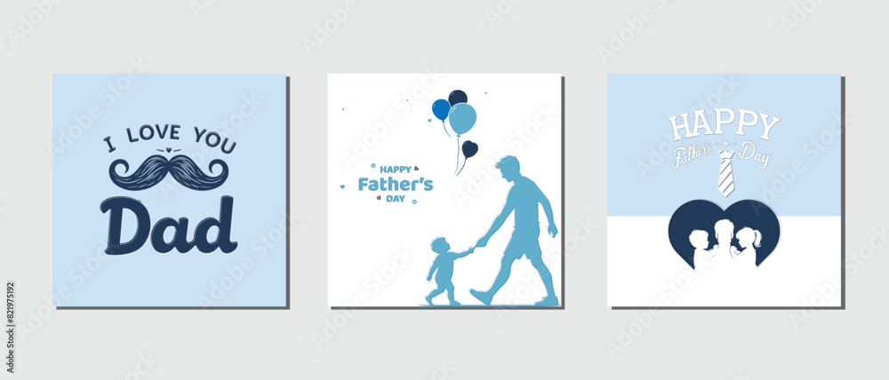 Happy Father's Day with dad and children silhouettes. Vector greeting card set, i love you dad Happy Father's Day with dad and children silhouettes. Vector greeting card set, i love you dad