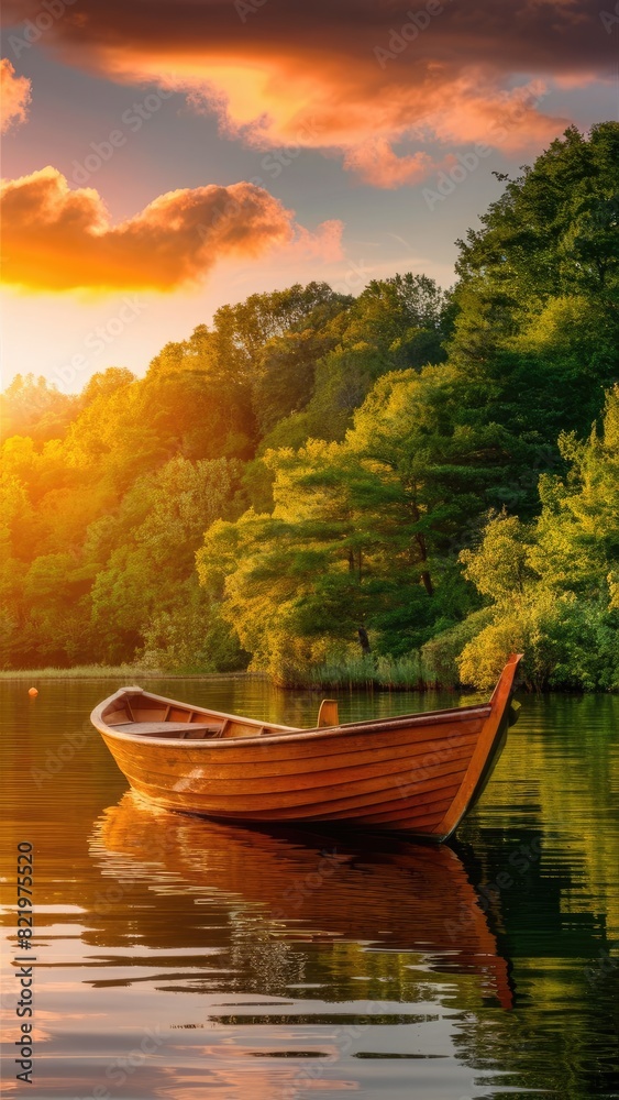 Obraz premium Mountain Solitude: Lakeside Boat
