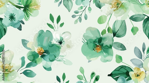 Watercolor green floral seamless pattern for background