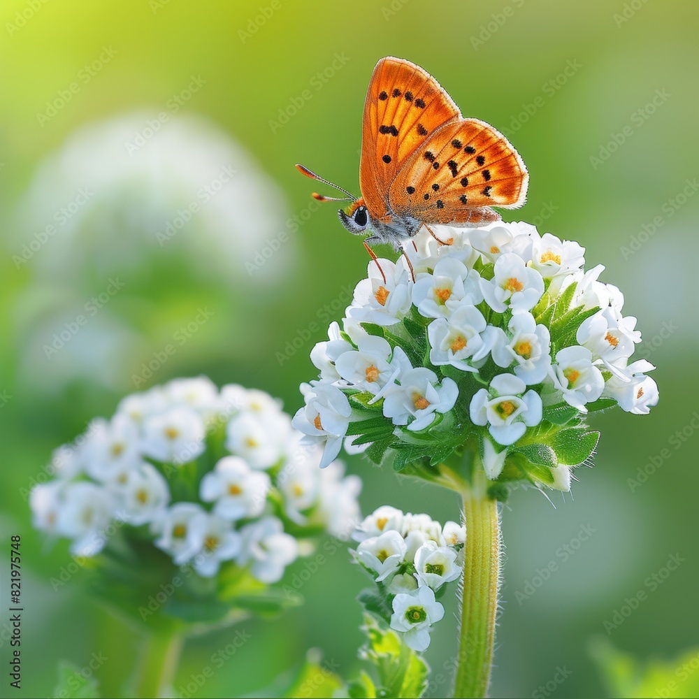Tiny predatory moths hunting on delicate flowers in a picturesque natural environment Tiny predatory moths hunting on delicate flowers in a picturesque natural environment