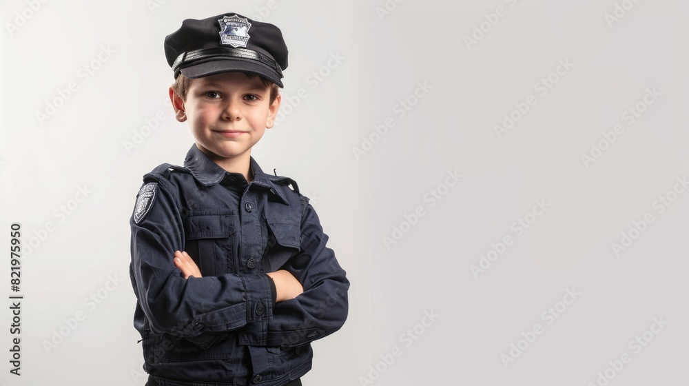 5 year old boy wearing police uniform on a white background 5 year old boy wearing police uniform on a white background