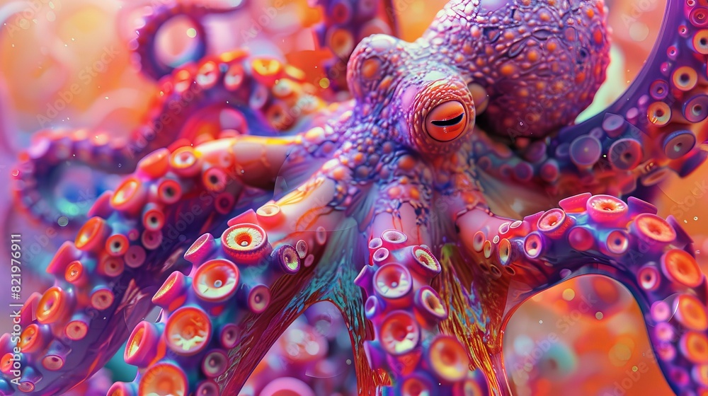 Naklejka premium Painting of an octopus with many tentacles, AI