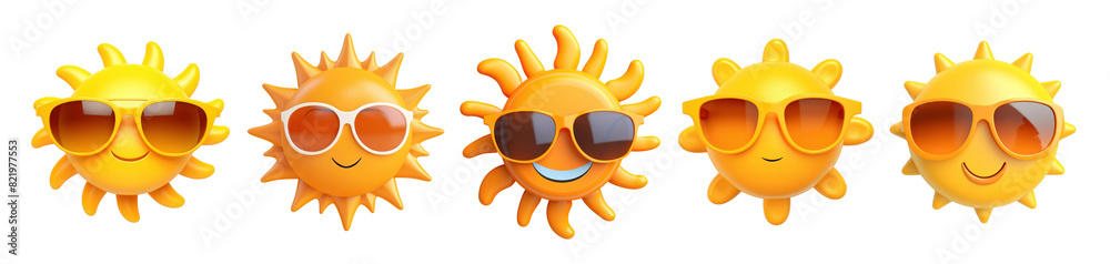 3d summer suns png element set on transparent background 3d summer suns png element set on transparent background