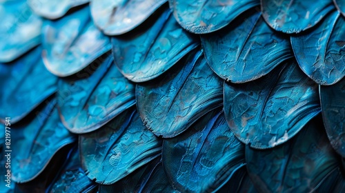 Scales of a blue fish overlapping with intricate patterns and metallic sheen.