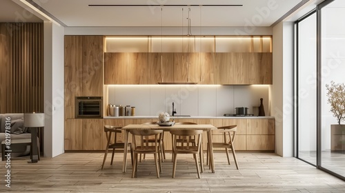 This mockup shows a modern home kitchen interior with dining and eating areas © Bundi