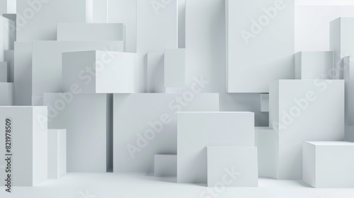 Geometric blocks on a white background  3D render