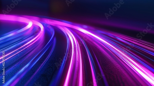 Blue purple light line through dark background, hyperspeed warp in space.