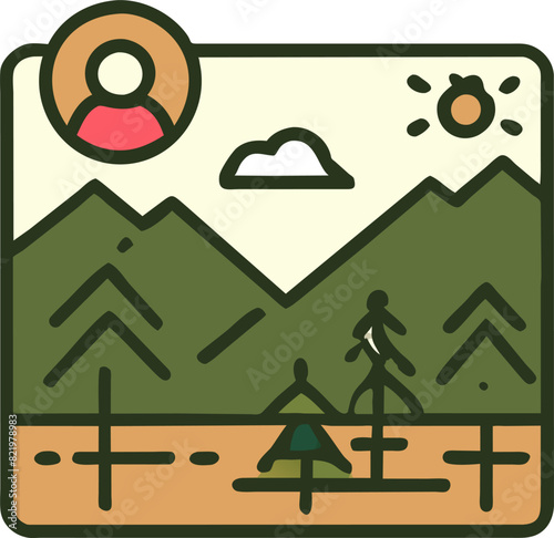 adventure trails explore, dream, discover, journey with confidence and excitement, icon colored