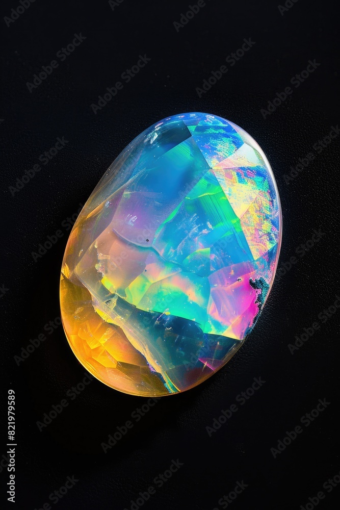 A vibrant rainbow colored stone resting on a sleek black surface. Perfect for adding a pop of color to any design project A vibrant rainbow colored stone resting on a sleek black surface. Perfect for adding a pop of color to any design project