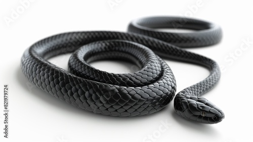 Three-dimensional illustration of a black snake on a white background.