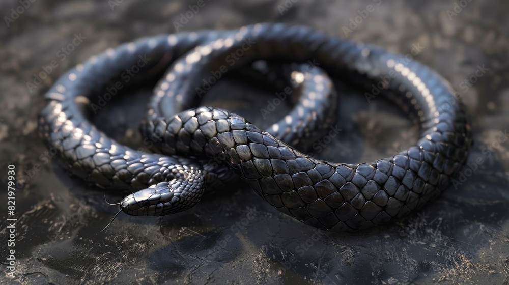 Three-dimensional illustration of a snake eating its own tail. Infinite symbol.