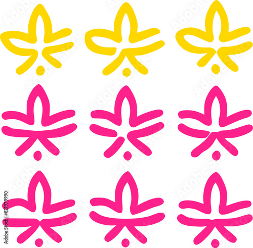 black cannabis flowers pattern seamless, stars flowers, orus eye, white background, tropical palms, photo