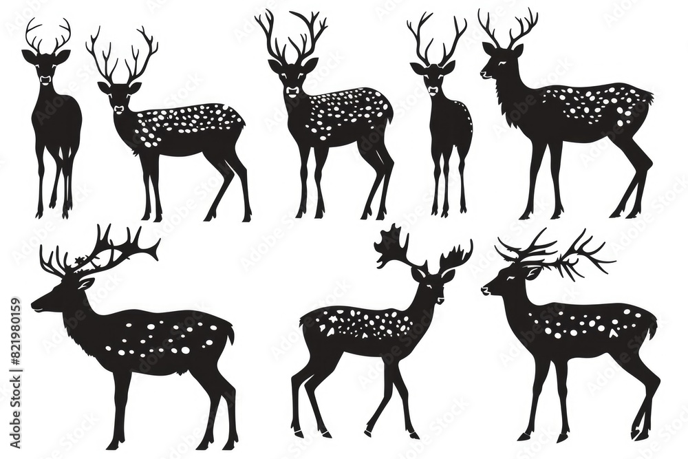 Naklejka premium A collection of deer silhouettes on a white background. Perfect for nature and wildlife designs