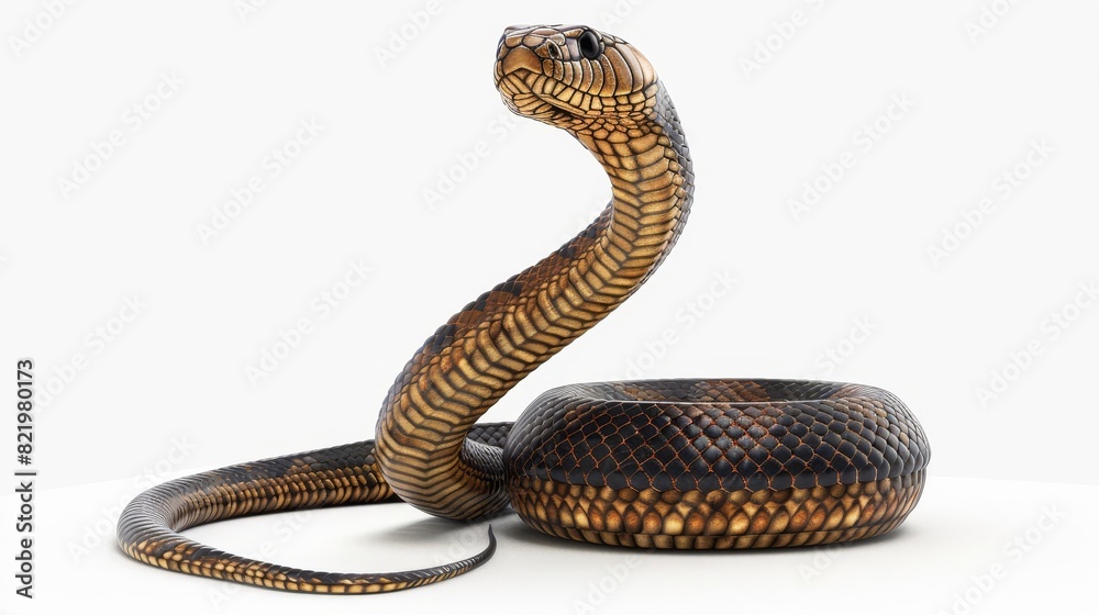 Illustration of the King Cobra Snake, the world's longest venomous snake isolated on white background, King Cobra Snake, 3d rendering Illustration of the King Cobra Snake, the world's longest venomous snake isolated on white background, King Cobra Snake, 3d rendering
