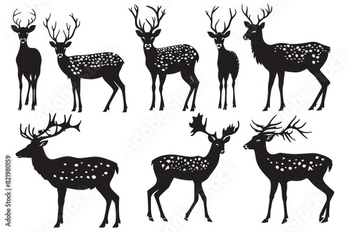 A collection of deer silhouettes on a white background. Perfect for nature and wildlife designs