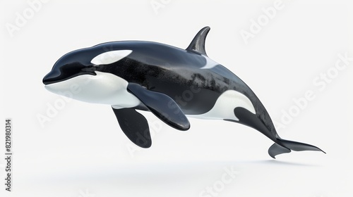 The picture shows an isolated killer whale orca open mouth jumping on a white background in a cutout ready 3D rendering