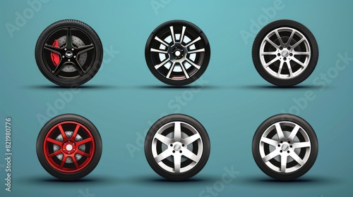 A set of four different types of wheels. Ideal for automotive and transportation concepts © Fotograf
